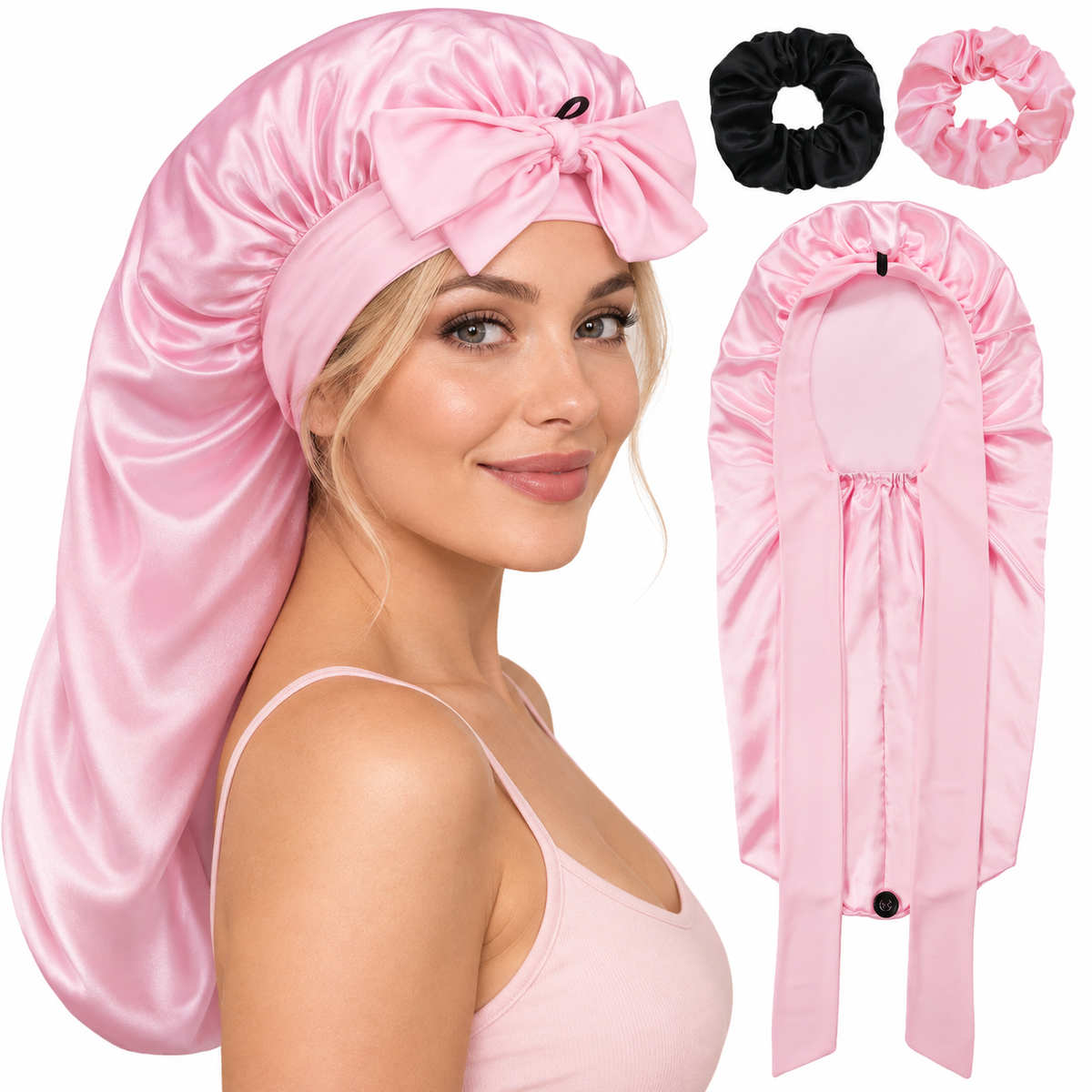 Adjustable Silk Sleep Bonnet for Long Hair