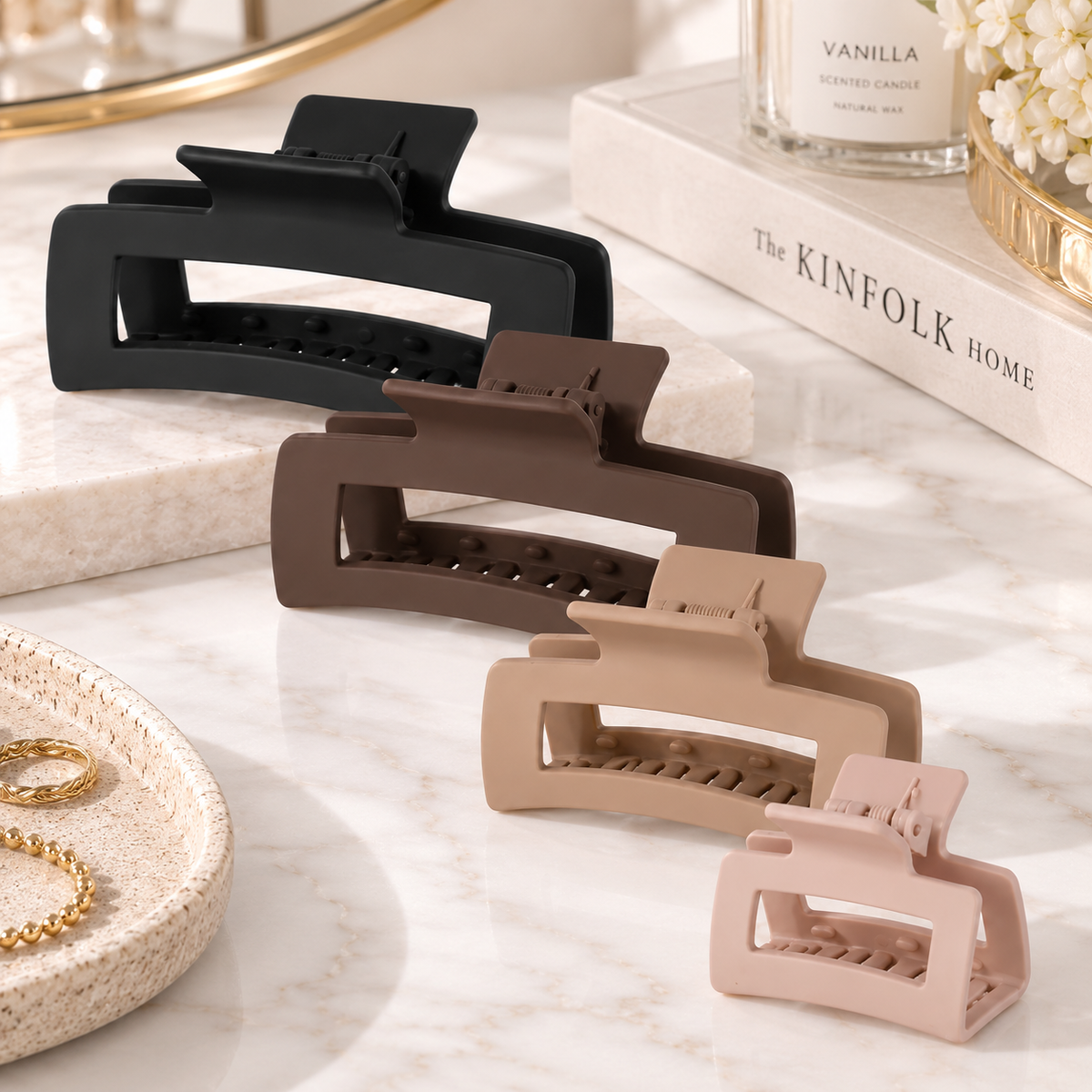 4-Size Matte Hair Claw Clip Set – 8 Piece