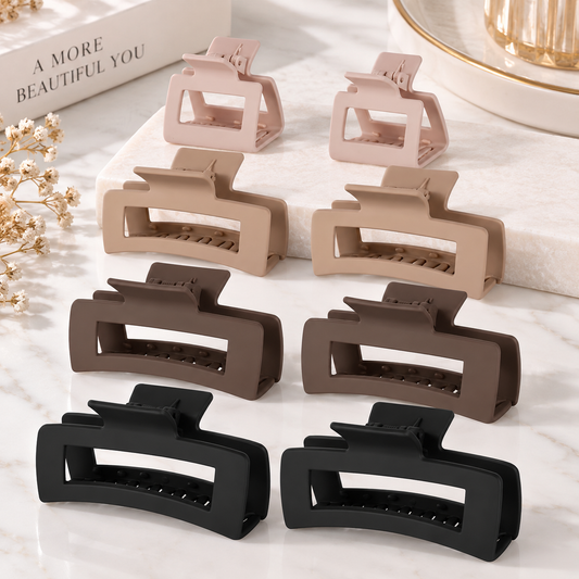 4-Size Matte Hair Claw Clip Set – 8 Piece