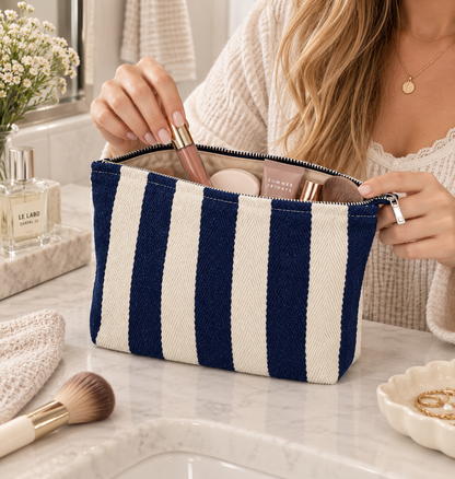 Blue Stripe Canvas Cosmetic Pouch