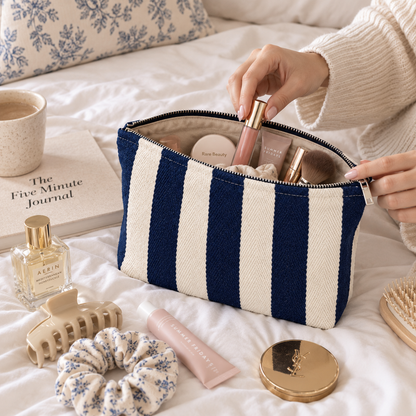 Blue Stripe Canvas Cosmetic Pouch