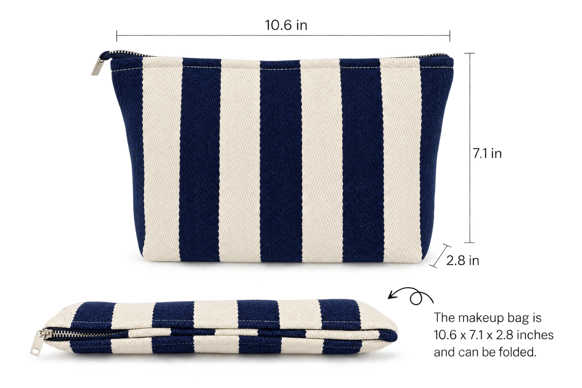 Blue Stripe Canvas Cosmetic Pouch