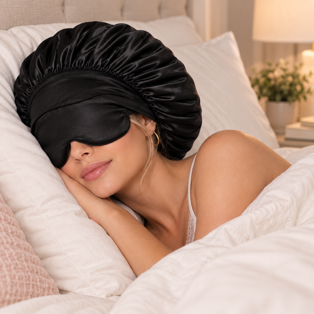 Silk Bonnet with Built-In Sleep Mask