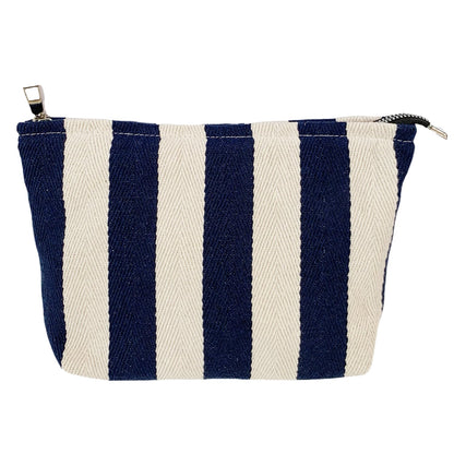 Blue Stripe Canvas Cosmetic Pouch